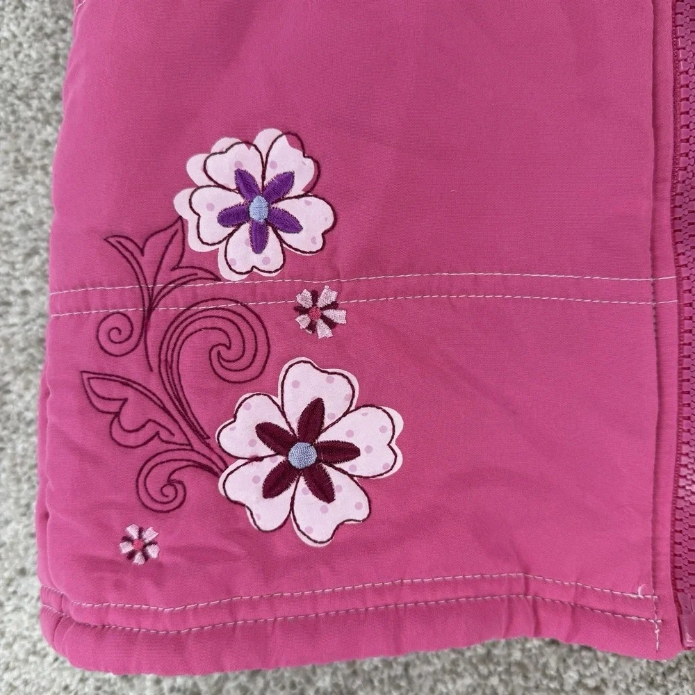 Y2K 2007 Barbie Puffer Vest Embroidered Logo Pink Faux Fur Lined Hood Sz 6 Girls